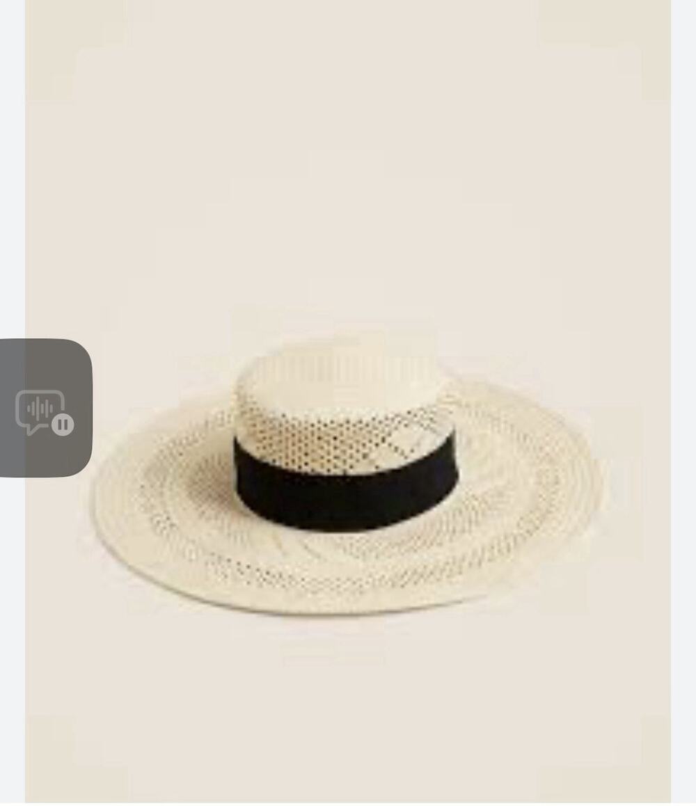 J CREW Wide brim boater straw hat with ribbon